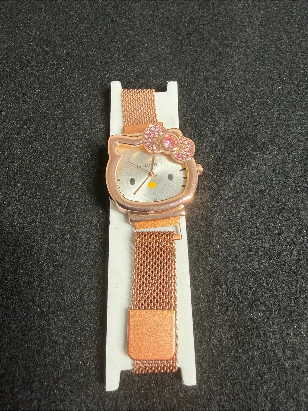Cute Rose Gold Mesh Watch with Pink Crystal Bow